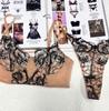 European and American sexy underwear women's thin perspective lace vest-style fishbone bra big chest small erotic underwear set