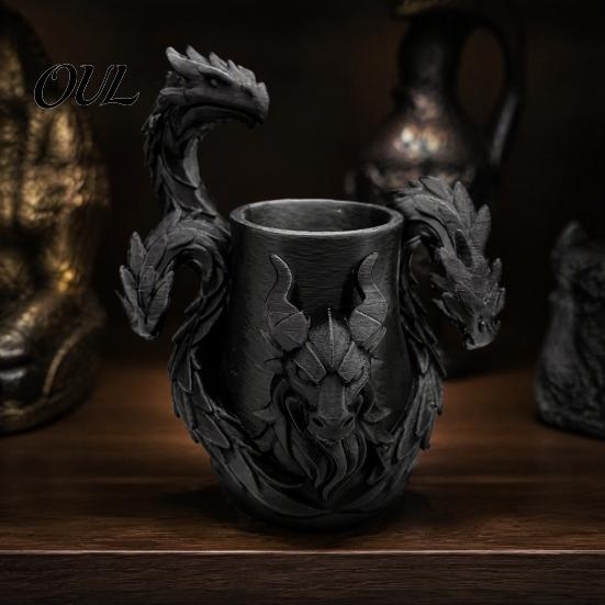 3D Printed Desk Organizer Three-Headed Dragon Pen Holder, Fantasy Organizer, Decorative Flower Vessel Realistic Scale Details Ornament for Pens