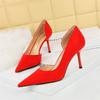 Office Women Suede Pumps Side Hollow High Heel Shoes New Wedding Party Red Green Shallow Mouth Pointed Toe Stiletto