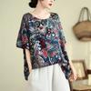 Summer Loose Women's Printed Round Neck Top Short Sleeve Ethnic Style