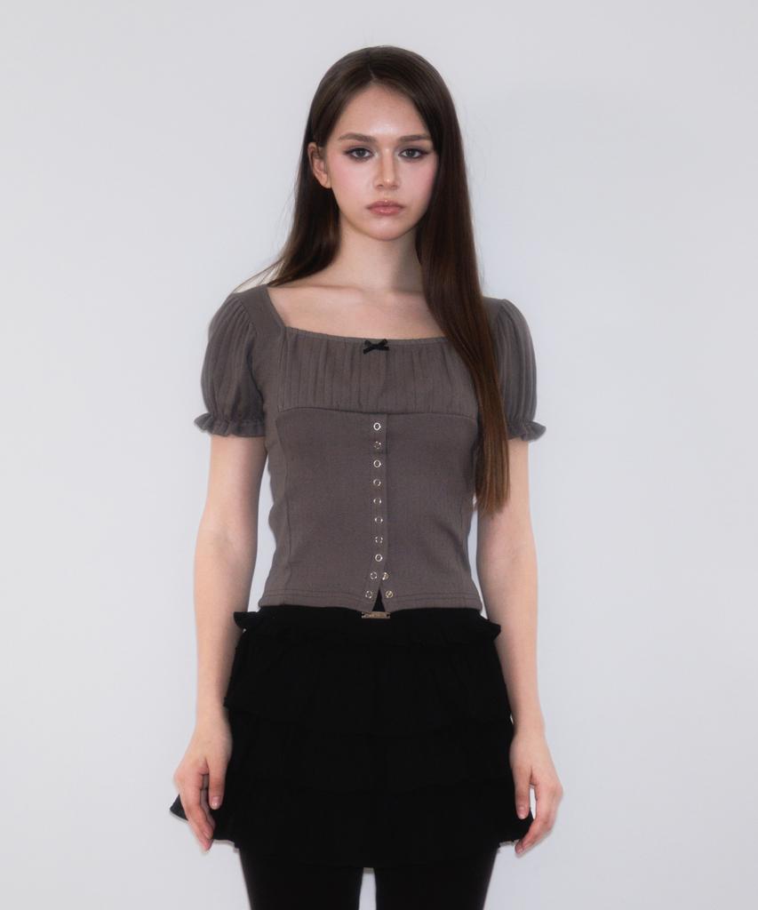 ROSEFRANTZ Puff Shirring Ribbon T-Shirt [Charcoal]