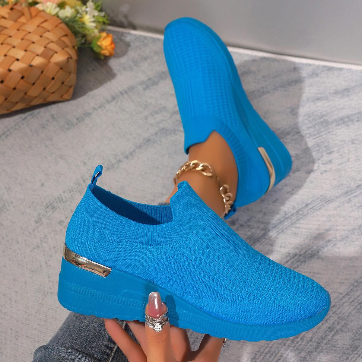 

Большие размеры Fly-Woven Повседневные сетчатые туфли для женщин Спортивные туфли Wind Slope на толстой подошве с одной педалью Чехол Ленивые туфли 42