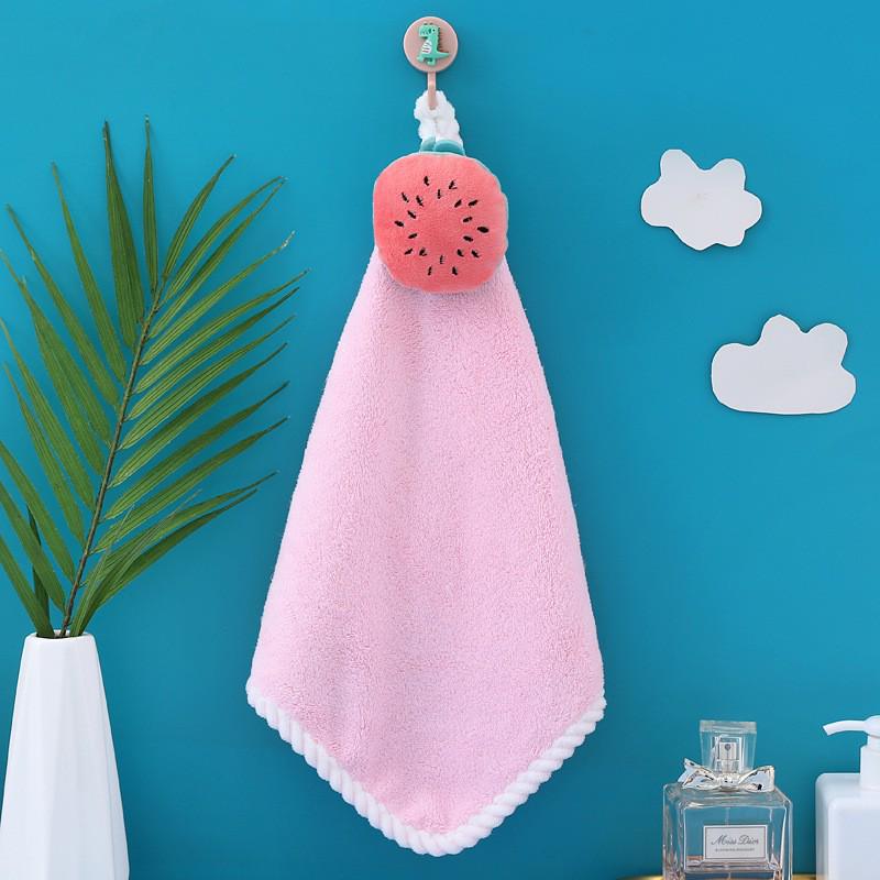 Big Goose Cute Coral Fleece Hanging Hand Towel for Kitchen & Bathroom