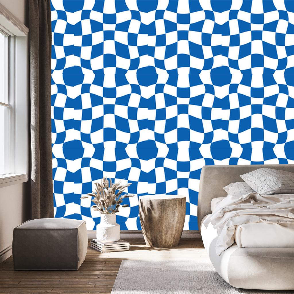 Wallpaper Casual checkerboard blue, white and azure 50x1000