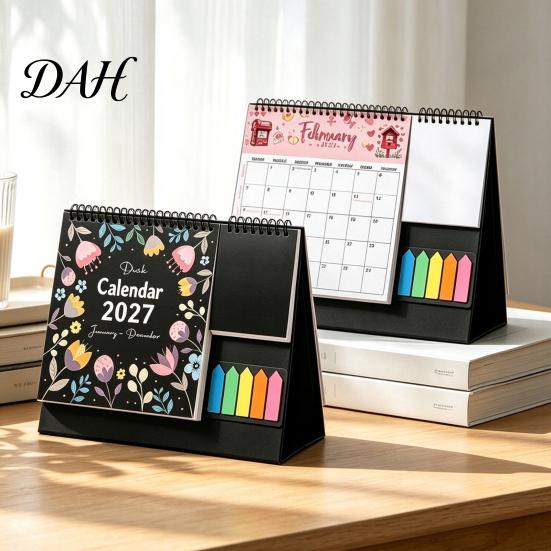 Monthly Schedule Organizer Desk Calendar 2027, Standing Flip Desktop with Sticker Portable Coil Bound Planner Notepad, Twin-Wire Binding 12