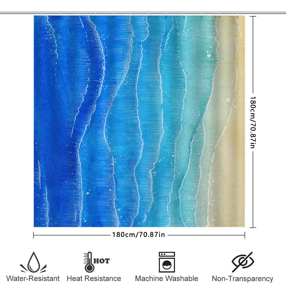 Colorful Watercolor Shower Curtain Beachside Waves Design For Bathroom Decor Made With Durable Fabric Material Available In Mult