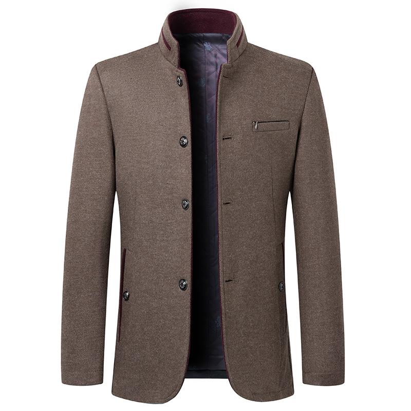 Autumn and Winter Men's Stand-up Collar Business Woolen Coat Fashionable Middle-aged Wool Woolen Coat Woolen Coat