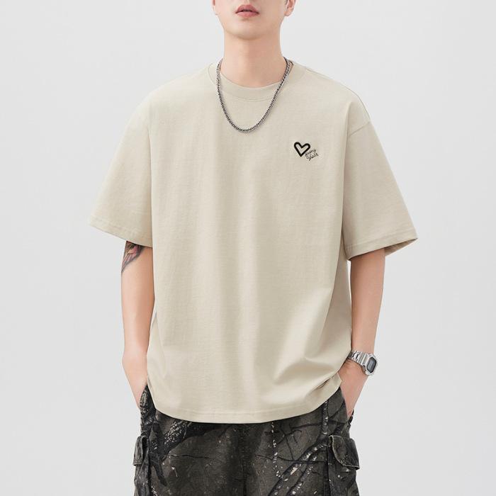 

Summer Heavy 300g Embroidered Short-sleeved T-shirt for Men s Loose Japanese Casual T-shirt 4XL