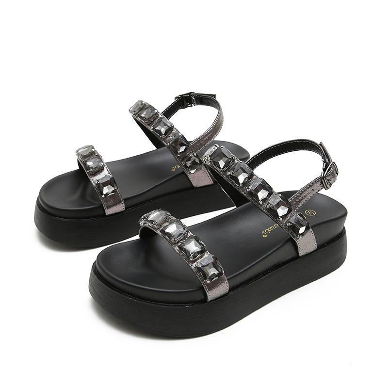 

Fashion rhinestone beading platform sandals women crystal narrow band high heels gladiator sandalias mujer 41-44big size sandales strass 12 серый