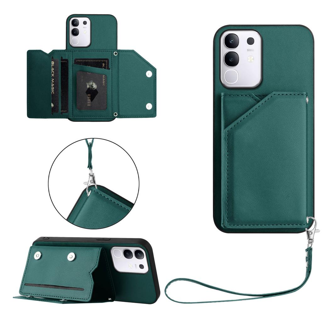 For Vivo T4x 5G/vivo Y300t 5G/vivo iQOO Z10x 5G/vivo Y29 4G Case Card Holder Kickstand Skin-Touch Phone Cover with Wrist Strap