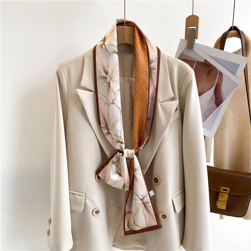 New 145*12cm Women Fashion Silk Scarf Headwrap Hair Scarve Femme Headscarf Tie Neck Bag Luxury Brand Ribbon Hair Band Hijab