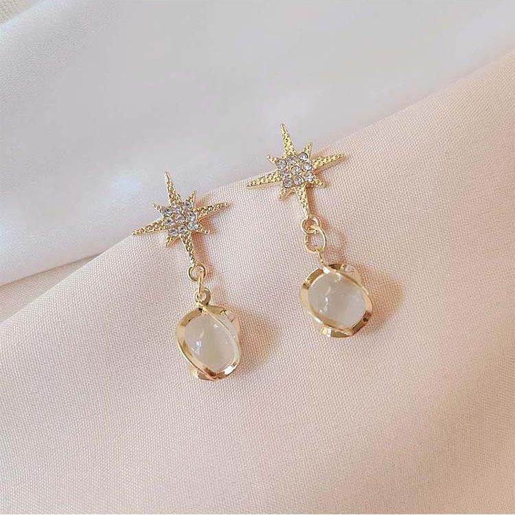 Trendige neue Opal-Kugel-Anhänger Hängeohrringe für Frauen Kristall Stern Top Hängeohrringe Elegante ungewöhnliche Ohrringe brincos 2025