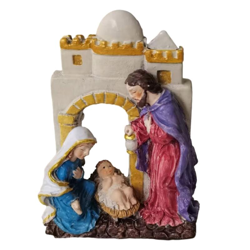 Lovely Resin Ornament Holy Family Statue Ornaments Novelty Holy Family Home Decor Display Christian Gift