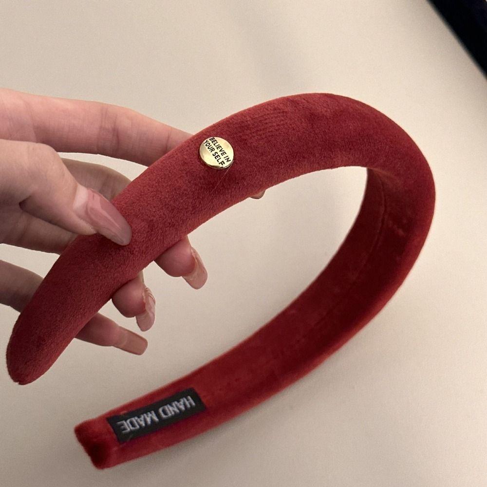 

Тканевая бархатная повязка для волос Жемчужная красная губчатая повязка на голову Ретро Студенческая D