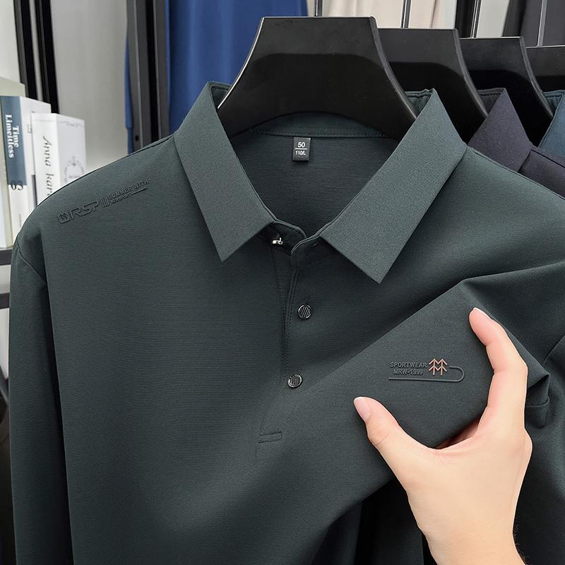 Men's Polo Shirt Lapel Long Sleeve T-Shirt Autumn Letter Print Wrinkle-Free Fashion Business Casual Menswear