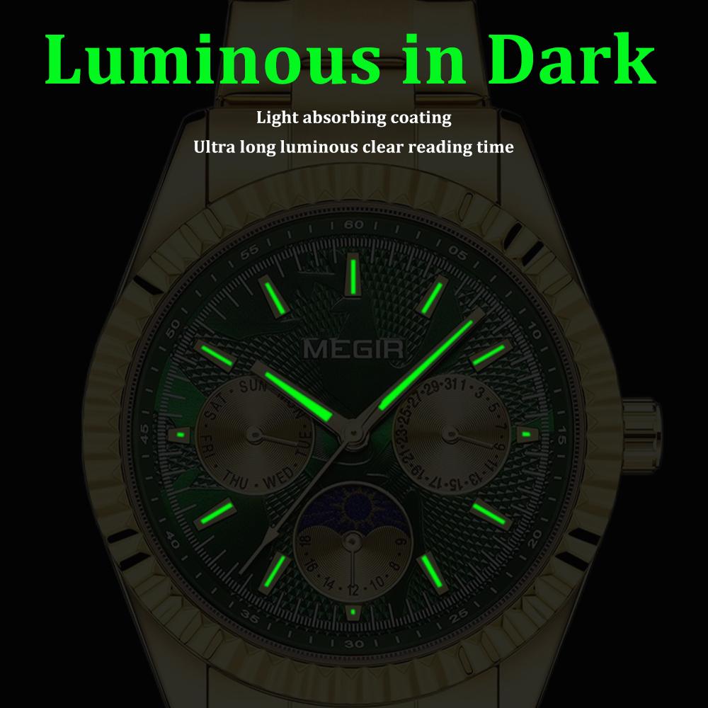 Men's Quartz Watches Stainless Steel Strap Couple Bracelets Wristwatch with Day Date 24-Hour Moon Phase Function Relogio Womens Watch
