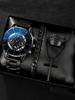 Fashion Men'S Steel Belt Casual Business Calendar Quartz Watch Ring Cross Necklace Bracelet Set