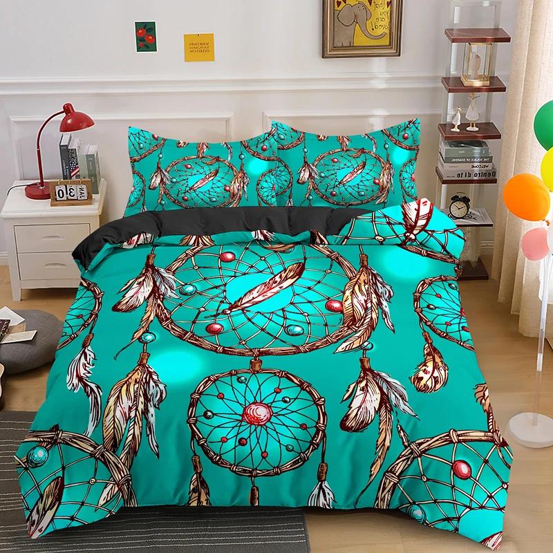 Dreamcatcher King Queen Duvet Cover Bohemian Style Bedding Set For Teen Girl Women Orange Sunset Scenery 2/3Pcs Soft Quilt Cover