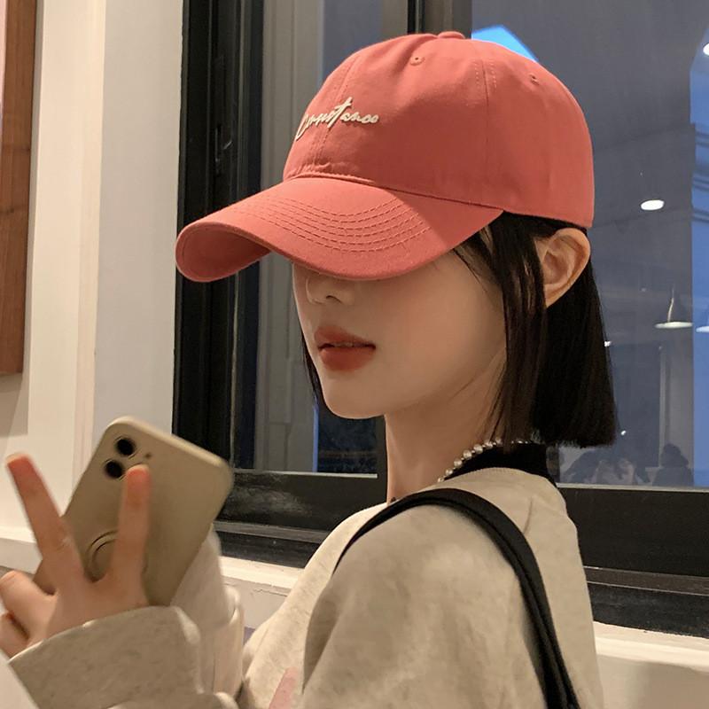 Trendy Letter Design Pink Baseball Cap For Women With Round Top And Brim Bent