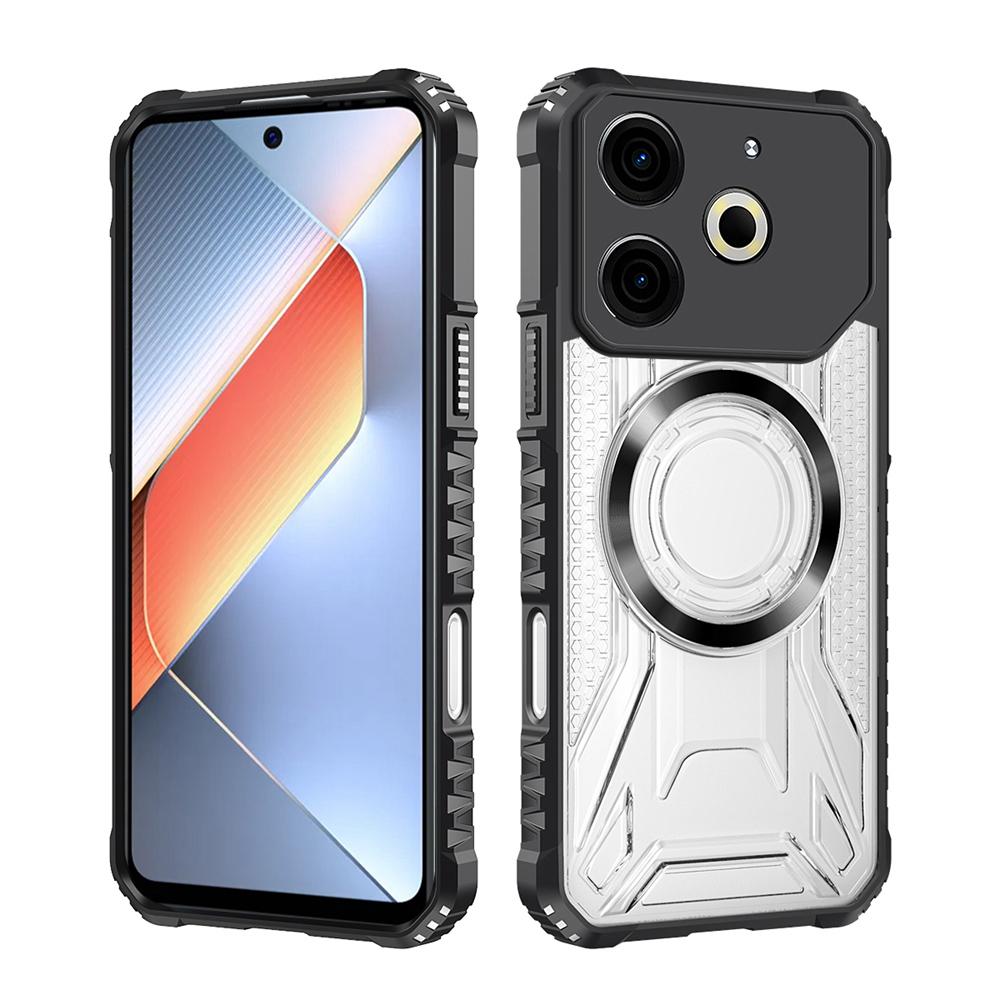 KEYSION Transparent Magnetic Case for TECNO Pova 6 Neo 4G Silicone+PC Heavy Duty Shockproof Phone Cover for for Tecno Pova 6 Neo 4G