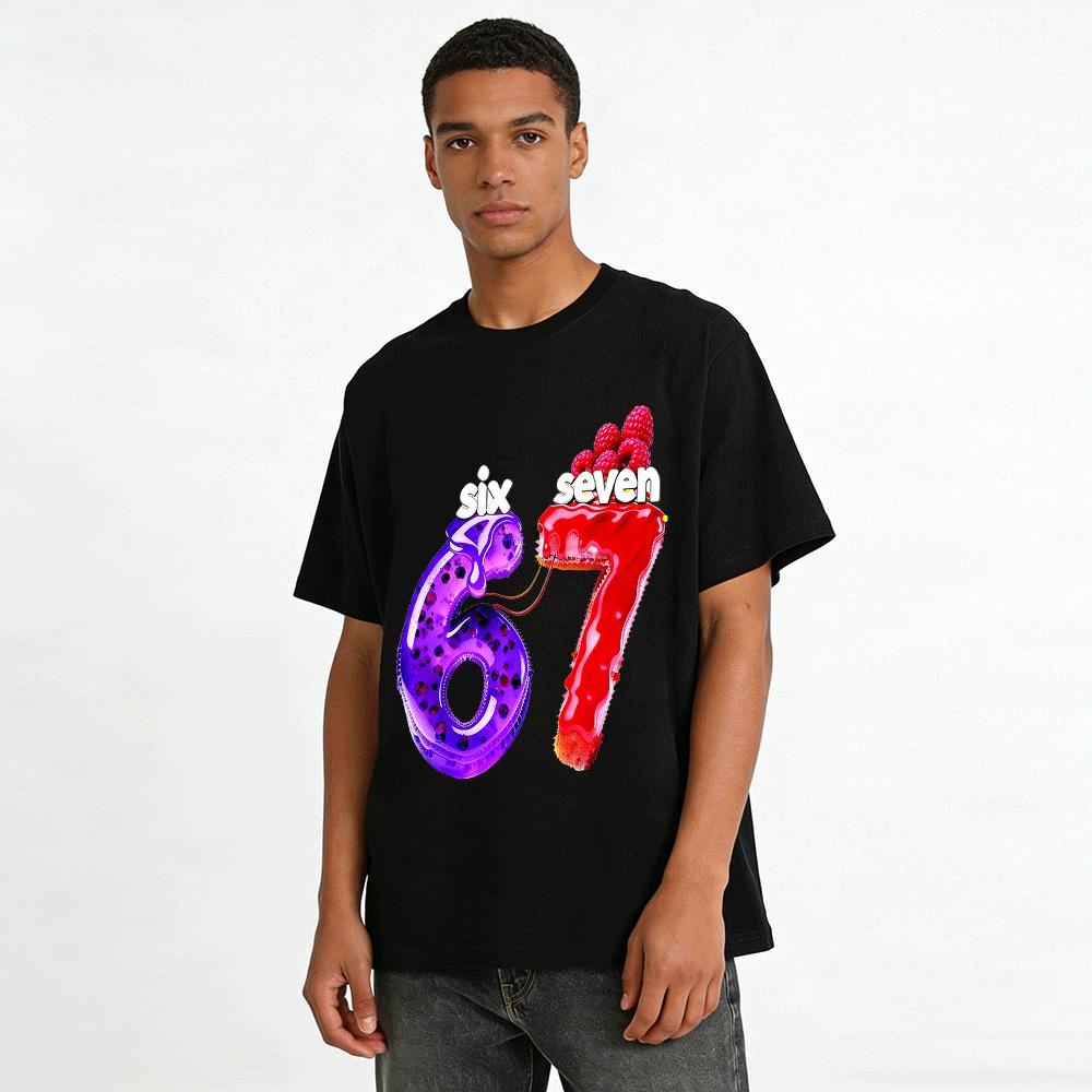Fun Dessert Number 67 Print Top Unisex Food Style Casual T-Shirt Pure cotton T-shirt