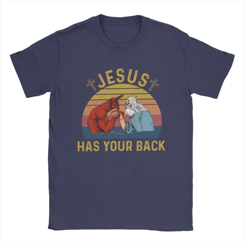 Herr T-shirts Oroa dig inte Jesus har din rygg Vintage Ren Bomull T-shirt Kortärmad T-shirt Rundhals Toppar Tryckt