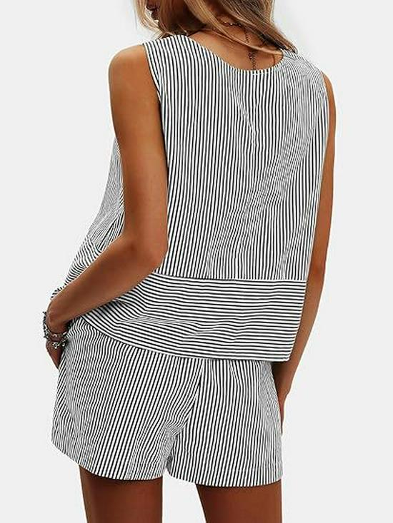 Sommer 2025 Ärmelloser Taillenanzug mit vertikalen Streifen