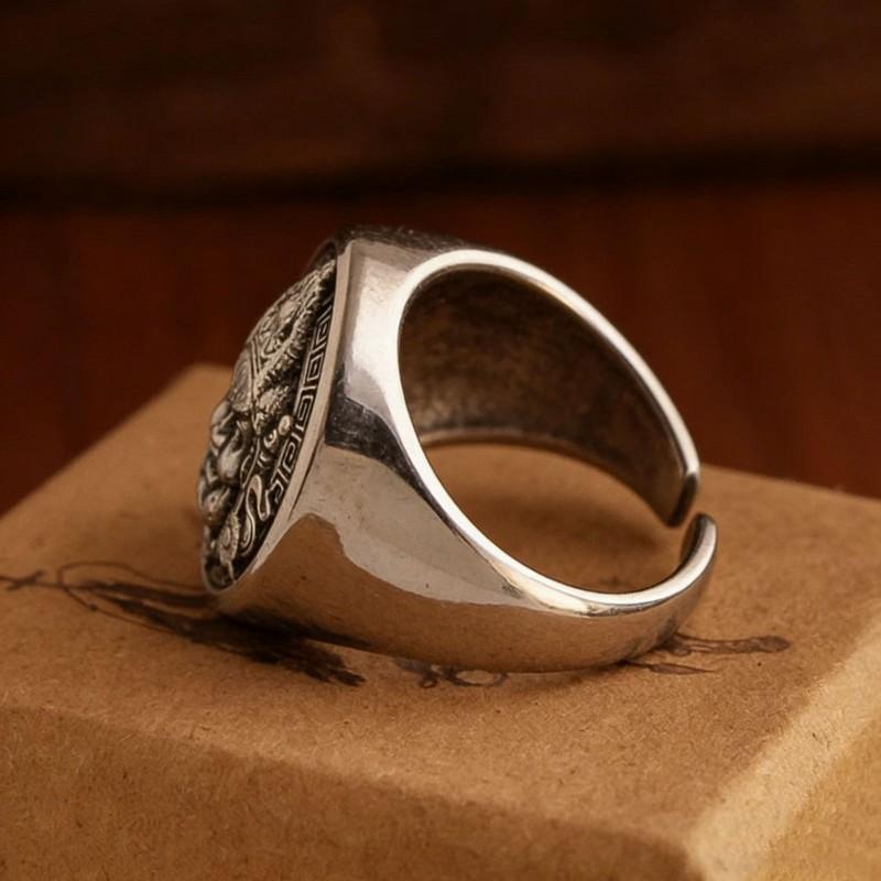 Adjustable Copper Ring With Yellow Cai Shen Seal Design Vintage Chinese Style Men Women Unisex Lucky Charm Jewelry