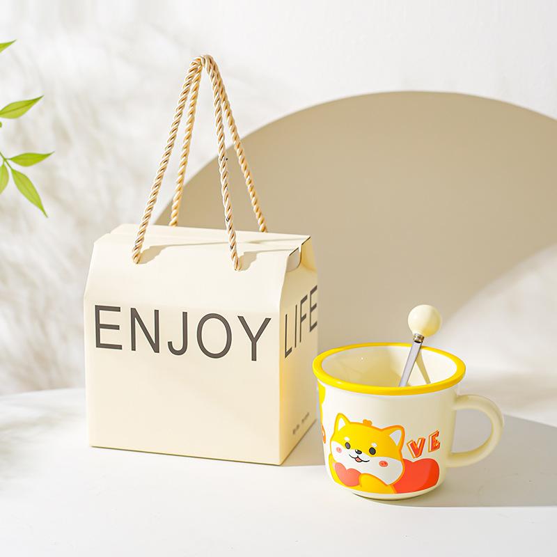 Design Sense Niche Office Water Cup Cute Pet Cartoon Illustration Animal Mug Household Couple Milk Breakfast Cup
