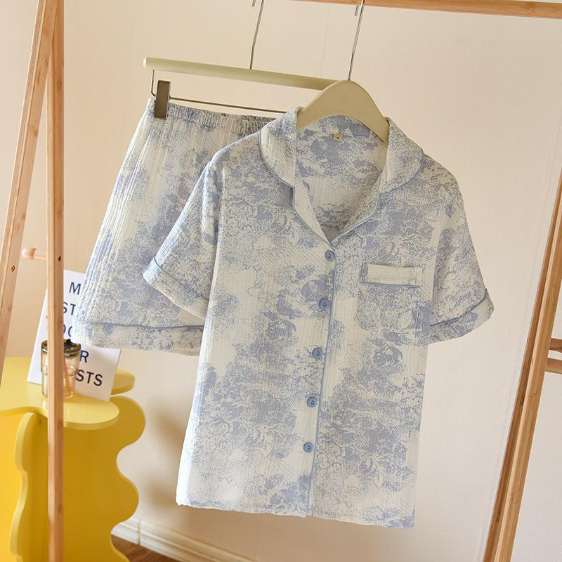 Cotton Women's Pajama Autumn/Winter Women's Pajama Set Flower Sea Print Long Sleeved Pants 2 Piece Homewear