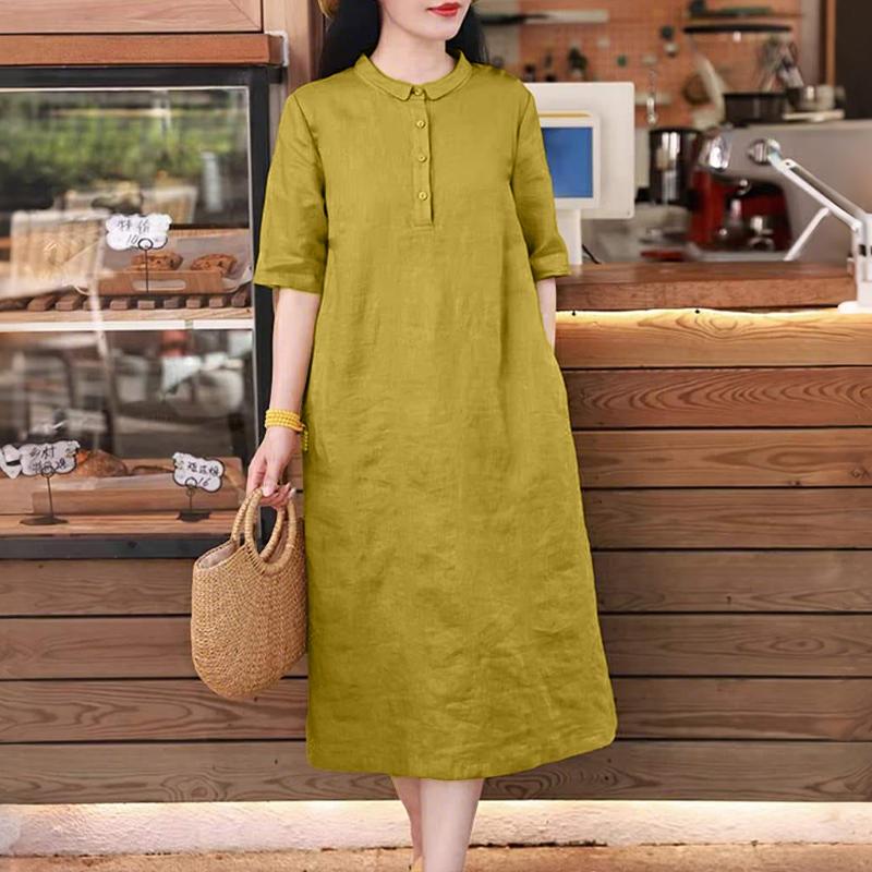 ZANZEA Women Summer Casual Solid Color Loose Short Sleeve Dress