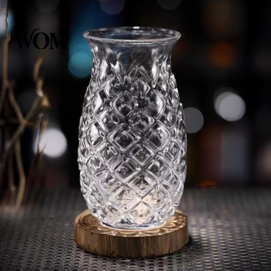 Single Serving Glass Pineapple Shape Cocktail Glass, 480ml Embossed Tumbler for Juice Hot Heat Resistant Glassware Beverages, Creative Bar Whiskey,