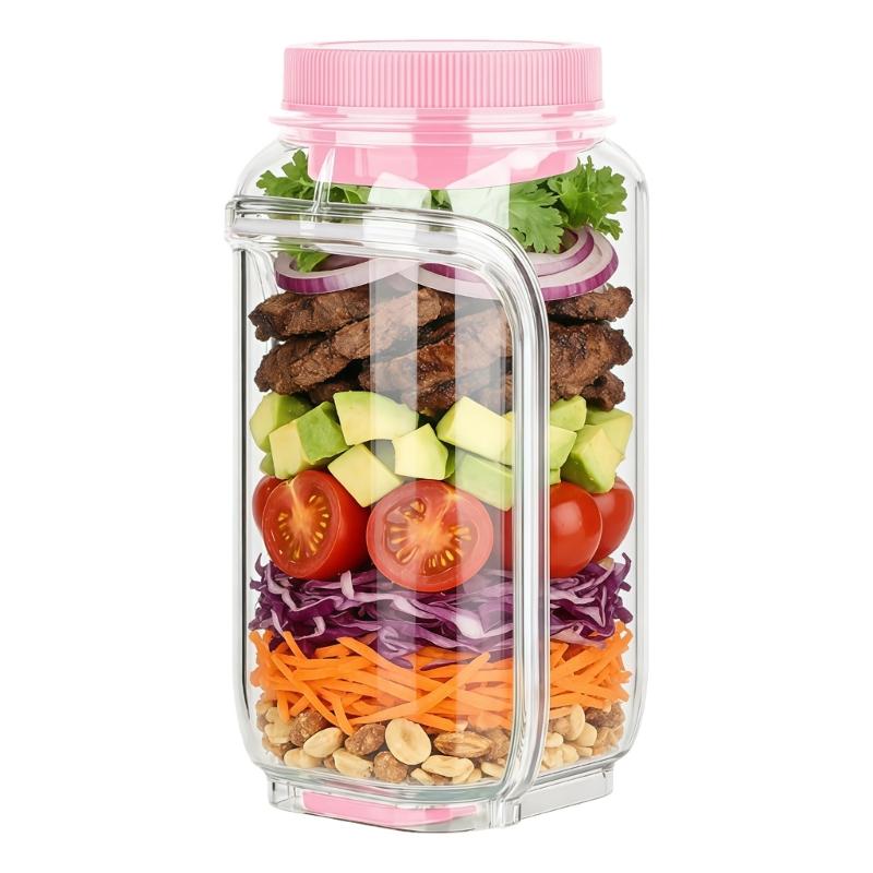 

Stackable Square Plastic Food Storage Container Feature Leak Proof Design For Long Time Salad Preservations розовый