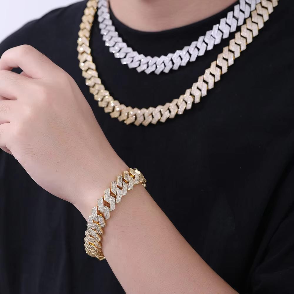 Statement Wrist 15mm Cuban Bracelet Four Row Iced Zircon Straight Buckle Hip Hop Men Bold Jewelry Ready Stock