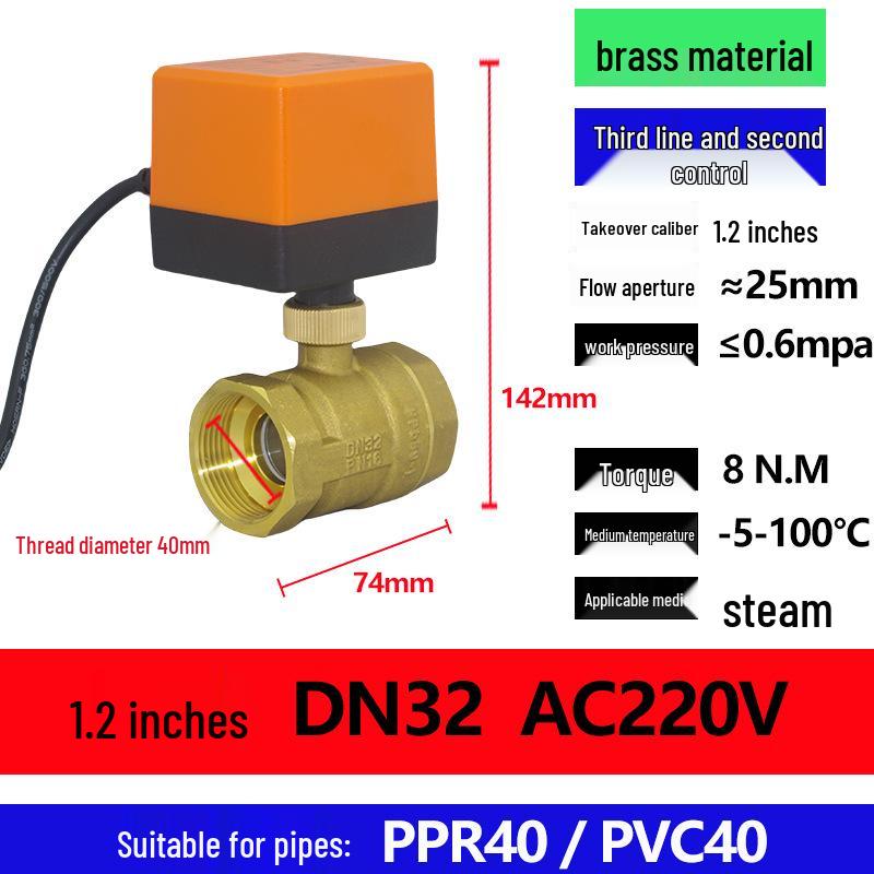 Electric Copper Ball Valve, Two/Three-Way Control, for 220V, 12V, 24V Systems - Ideal for AC, Fan Coil, Solar Applications, 4-Point Connection