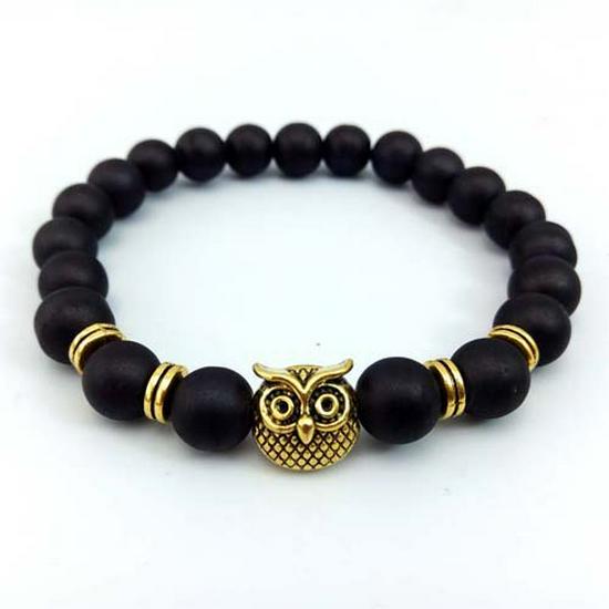 European & American Volcanic Stone Bracelet with Tiger Eye, Blue Turquoise Beads, and Owl Alloy Charm