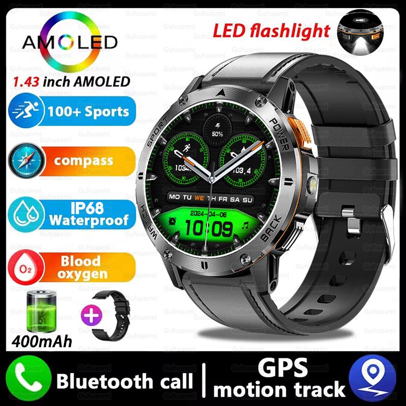 New GPS Outdoor Smartwatch 1.43'' AMOLED Display 100+ Sports Modes Voice Calling Smart Watch Men Military Grade Toughness Watch