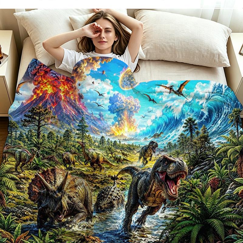 Dinosaur Print Flannel Blanket High Quality Warm Comfortable Cover for All Seasons Perfect for Gifts Home Decor