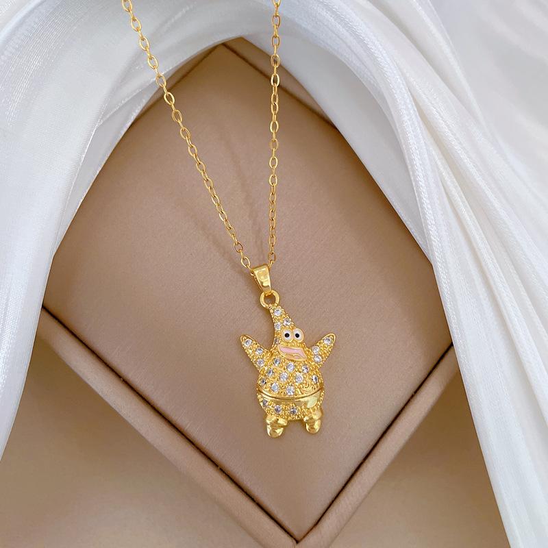 Fat Starfish Eyes Light Luxury Temperament Gorgeous Full Diamond Necklace Female Versatile Collarbone Chain Titanium Steel Chain