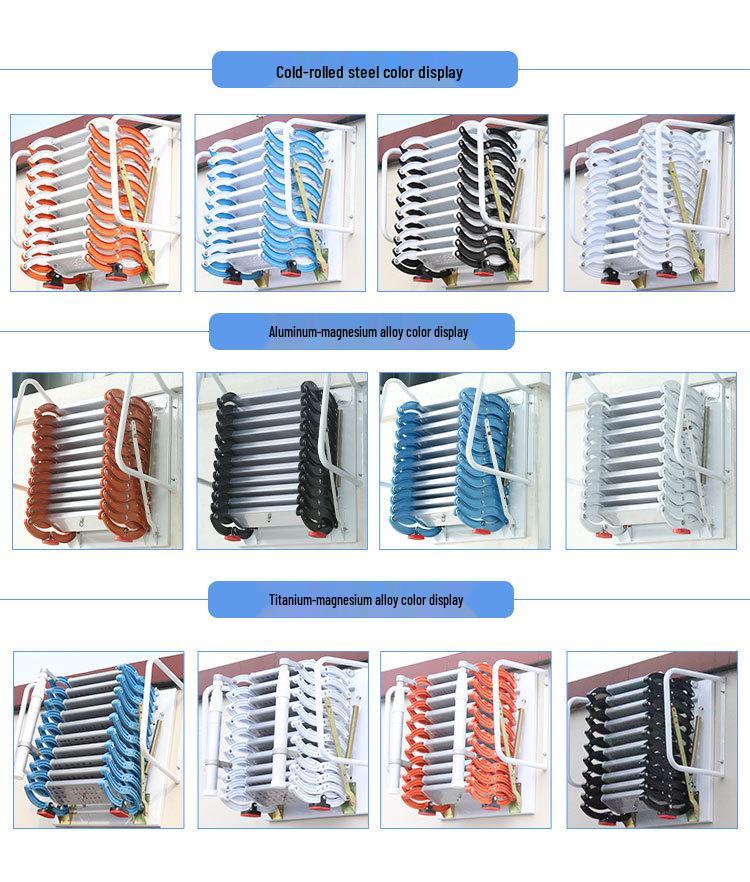 Guan Gu Wall-Mounted Attic Telescopic Ladder: Titanium-Magnesium Aluminum Alloy, Indoor/Outdoor Folding Lifting Ladder.