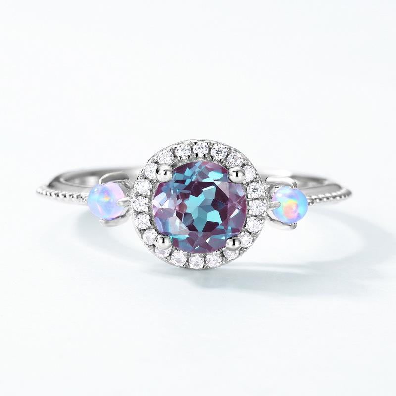 ALLNOEL Natural Alexandrite 925 Silver Ring Health Rings for Women Weight Loss Fatigue Pressure Fatigue Relief Yoga Jewelry Gift