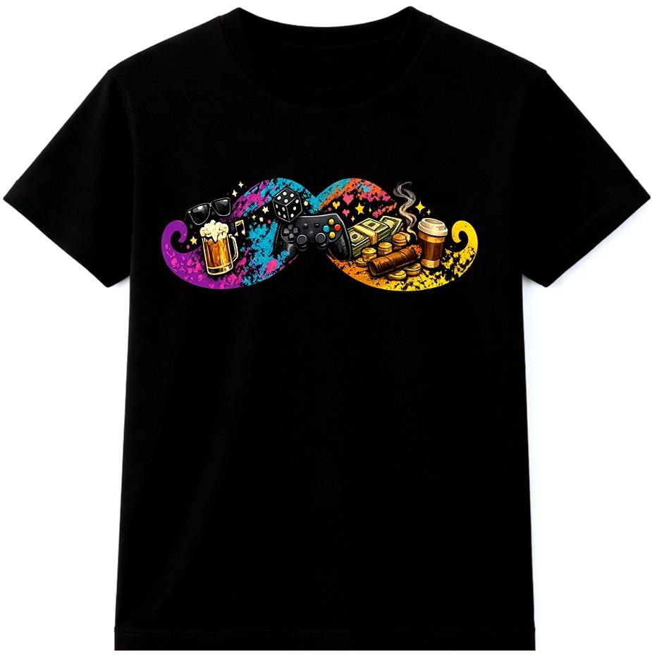 Gamer Coffee T Shirt Funny Gaming Graphic Tee Video Game Nerd Mustache Design S разноцветный