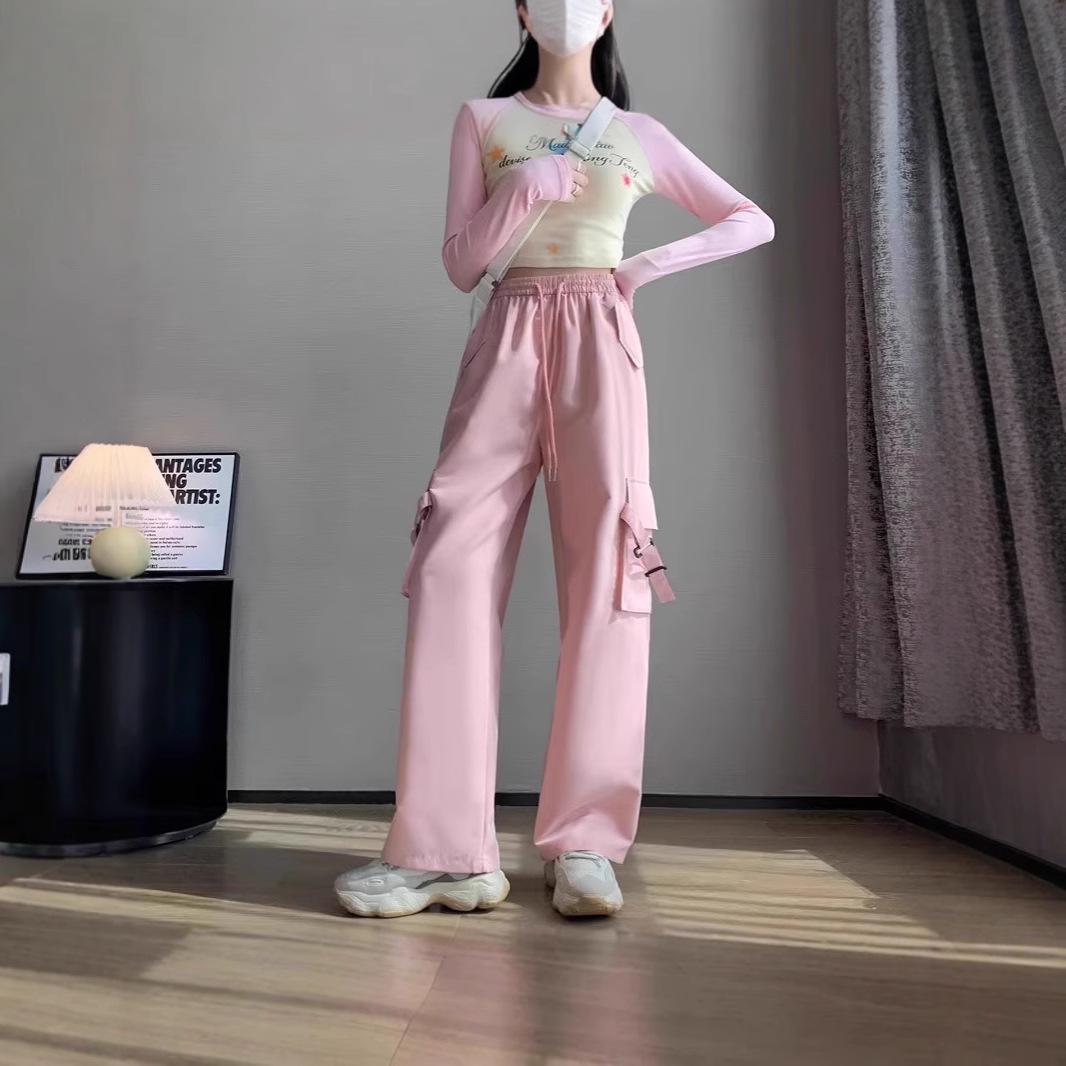 

Petite 2024 Women s High-Waist Casual Wide Leg Quick-Dry Pants for Autumn 4XL розовый