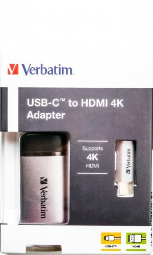 Verbatim 49143 USB-C To HDMI 4K Adapter, USB 3.1 GEN 1, HDMI 4K (60Hz), 10 Cm Cable, Grey/Black