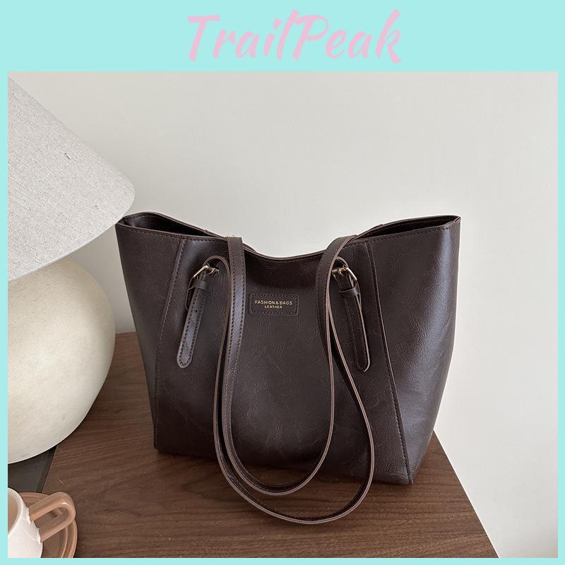 2025 Retro Korean Style Chic Large Capacity Solid Color Womens Shoulder Tote Bag