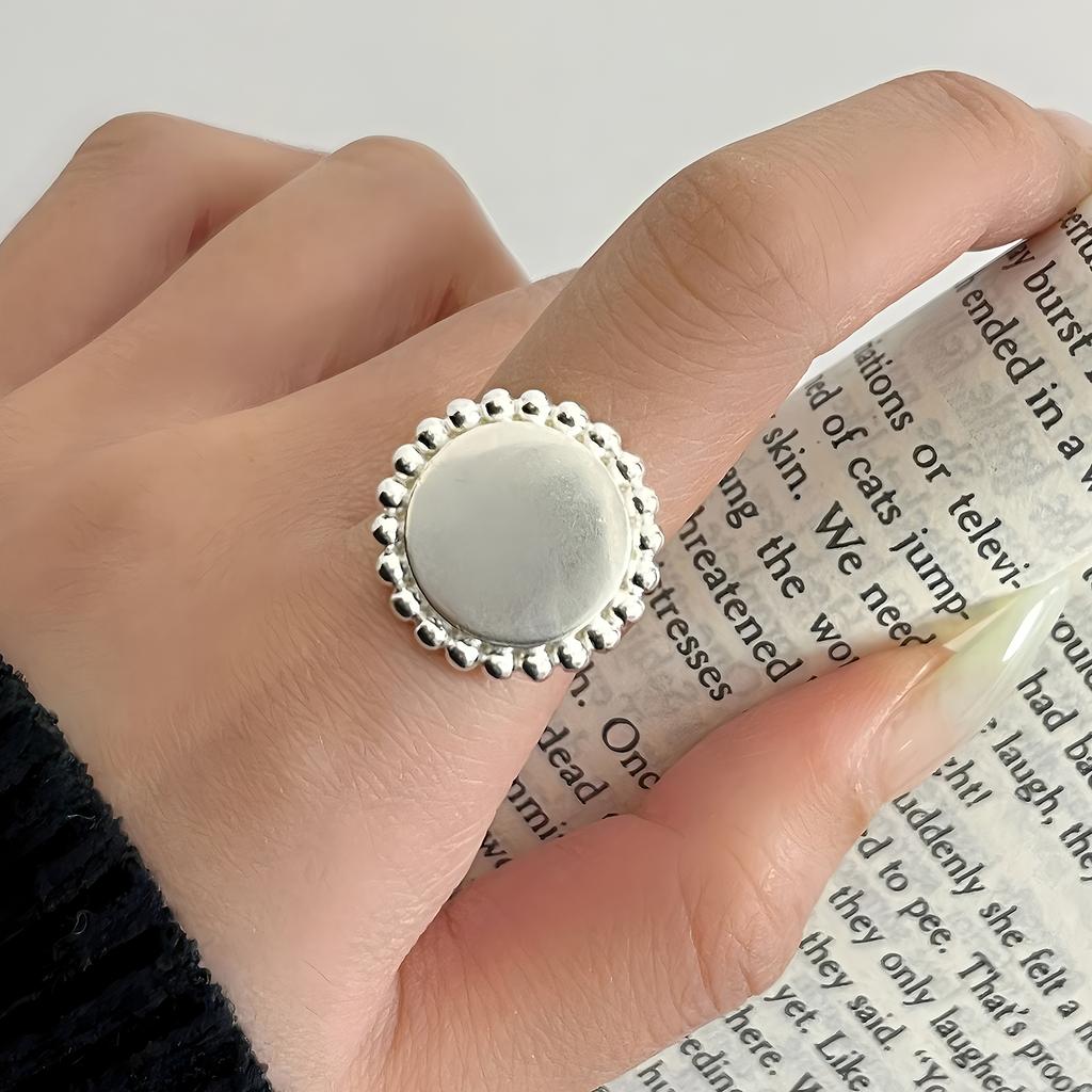 PANJBJ 925 Silver Frosting Geometry Ring for Women Wide Texture Versatile Handmade Ins Jewelry Gift