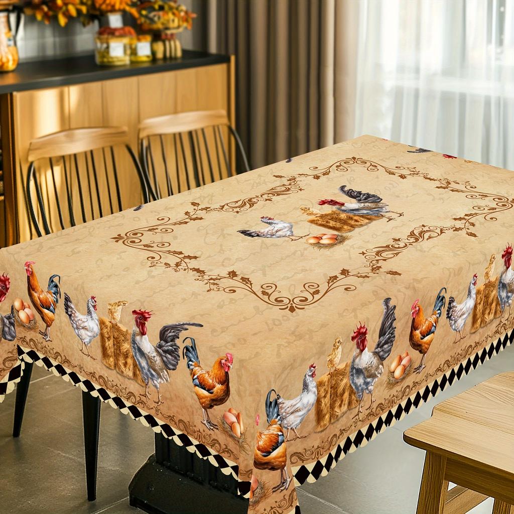 Retro Farmhouse Rooster Rectangle Tablecloth for Table Decor Vintage Kitchen Dining Table Cloth Gift Holiday Picnic Party Decor