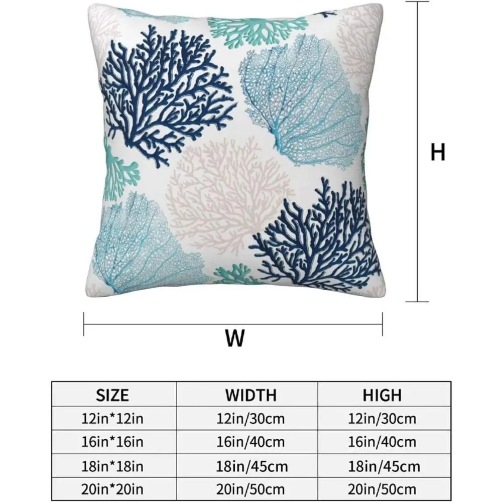 Summer Coastal Throw Pillows 18x18 Inch Set of 2 Coral Branch Ocean Themed Decorative Pillow Cases Square Pillowcases Decor Gift