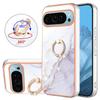 For Google Pixel 9/Pixel 9 Pro Case with Ring Kickstand Marble Pattern Electroplating TPU Back Cover