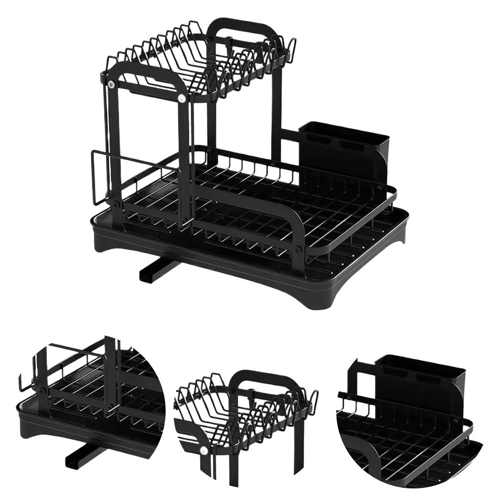 2 Tier Kitchen Countertop Drainer with Utensil Holder and Cup Rack Double Layer Sink Drain Rack for Apartment Kitchen Counter